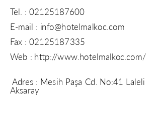 Malko Hotel iletiim bilgileri